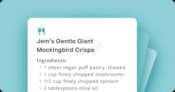 A recipe card inspired by To Kill a Mockingbird with a list of ingredients