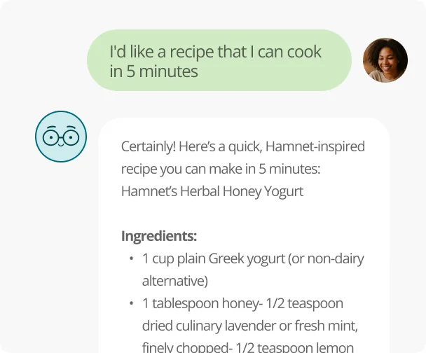 A chat refining a book-inspired recipe into a five-minute version