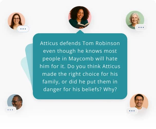 A book club discussion question shared among a group of readers