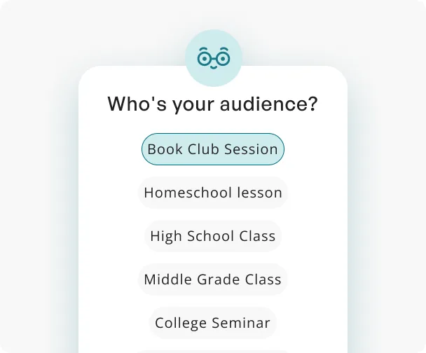 A chat picking an audience for a book activity, from book club to college seminar